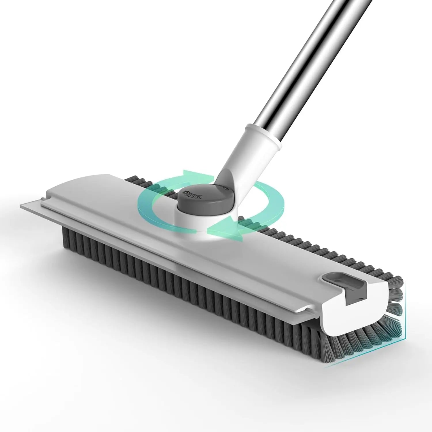 360° Rotating Floor Scrub Brush with Long Handle, 3-In-1 Scrubber & Squeegee for Bathroom, Tile, Shower, Garage and Outdoor Cleaning