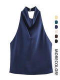 Women'S Fashion Halter Satin Solid Tank Top, Sexy Backless Bodycon Party Vest, Summer Holiday Trendy Y2K Fit Women'S Top, Womenswear