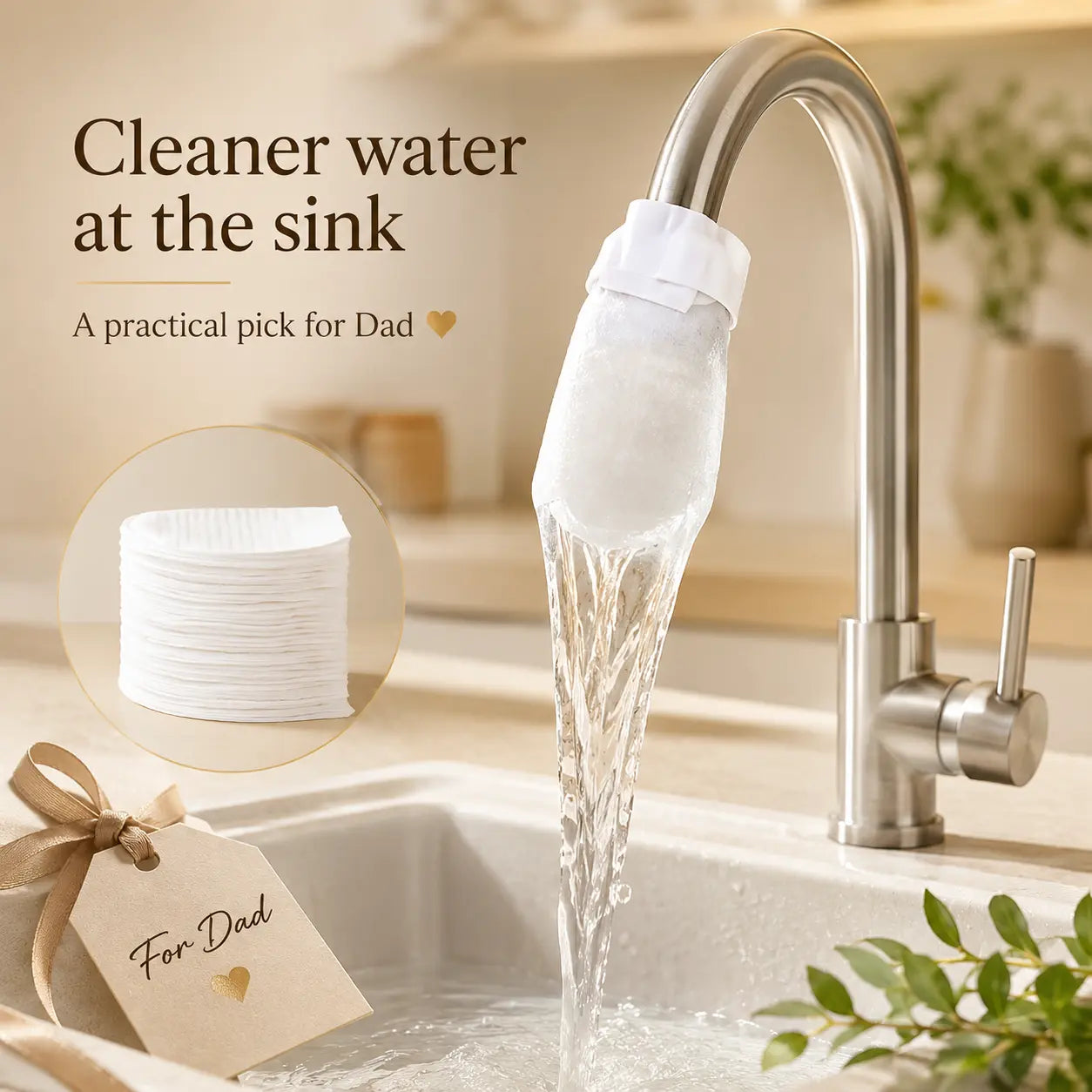 Faucet Filter Cotton Replacement Pads, Universal Sink Tap Water Filter Refill with Installation Strap, Disposable Faucet Splash Filter for Kitchen Bathroom Sink, 10/20/30 PCS