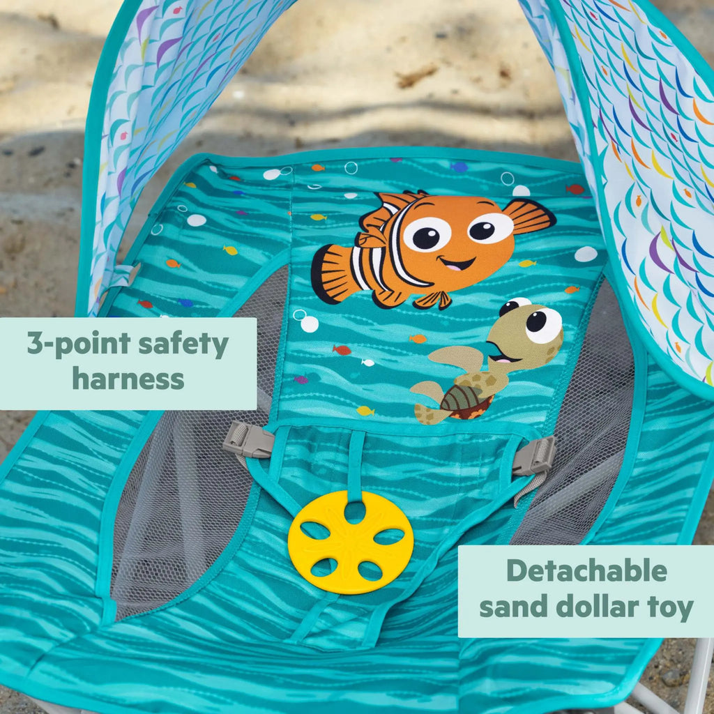 Bright Starts Pop ‘N Chill Travel Seat – Lightweight Foldable Baby Seat with Canopy, UPF 50+ Sun Protection, 3-Point Harness, Machine Washable Pad, Multiple Color Options, Newborn to 6 Months