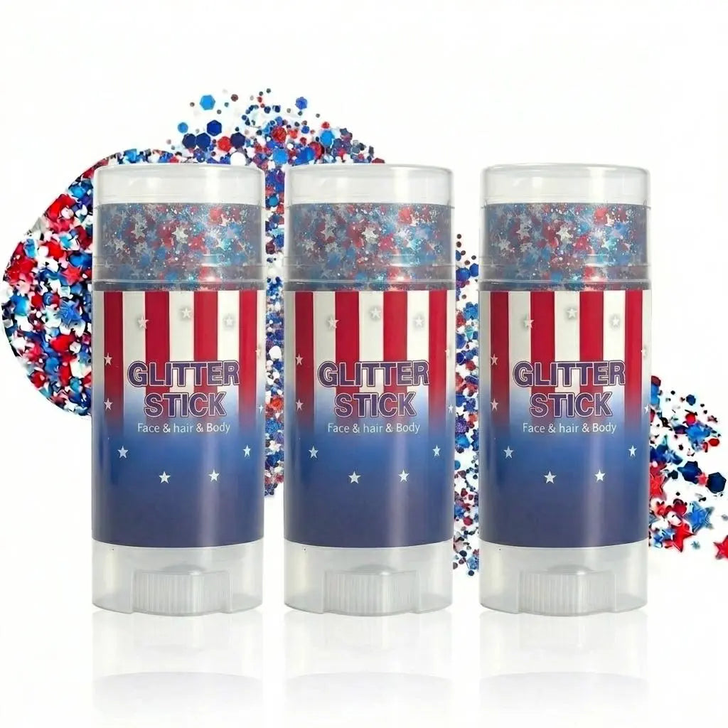 4Th of July Red White Blue Glitter Stick, Body & Hair Sparkle Makeup for Independence Day Party, Parade, Festival & Fireworks Look