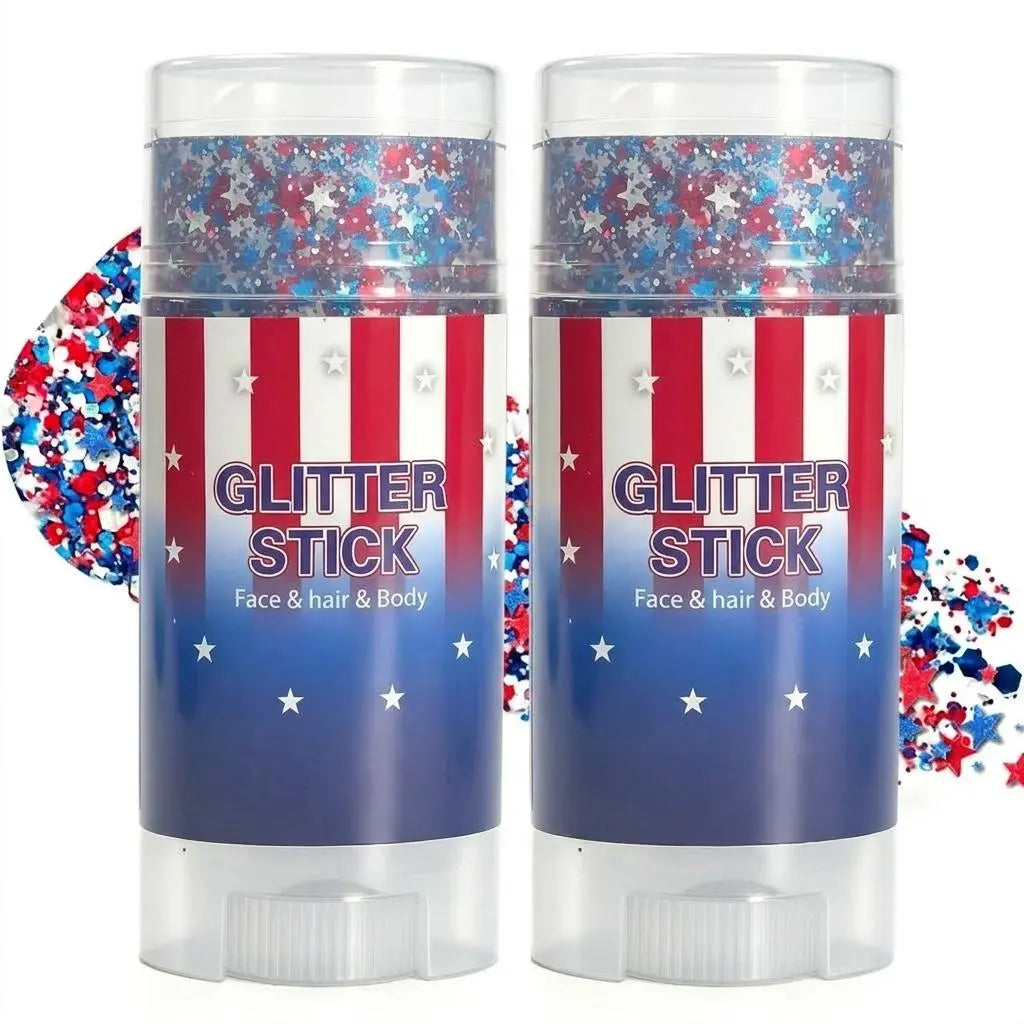 4Th of July Red White Blue Glitter Stick, Body & Hair Sparkle Makeup for Independence Day Party, Parade, Festival & Fireworks Look