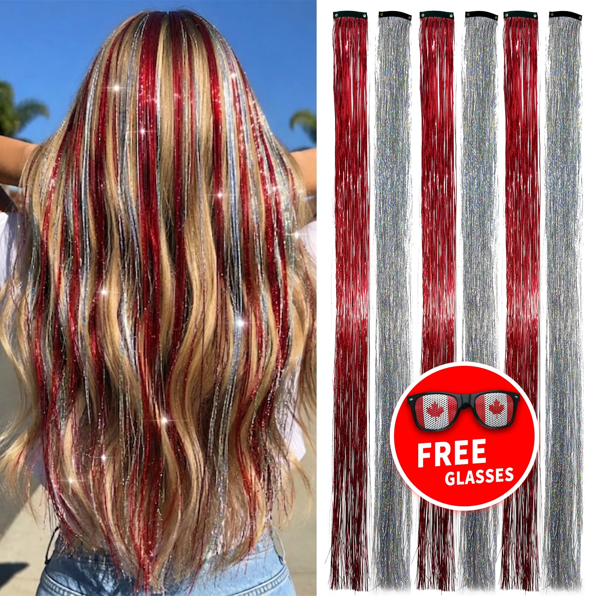 Holographic Hair Tinsel Easy Clip-In Sparkle Hair；Fairy Hair Tinsel Kit – No Damage, Super Shiny；Sparkly Hair Strands for Party & Game Day；Clip-In Hair Tinsel – Shimmer in Seconds