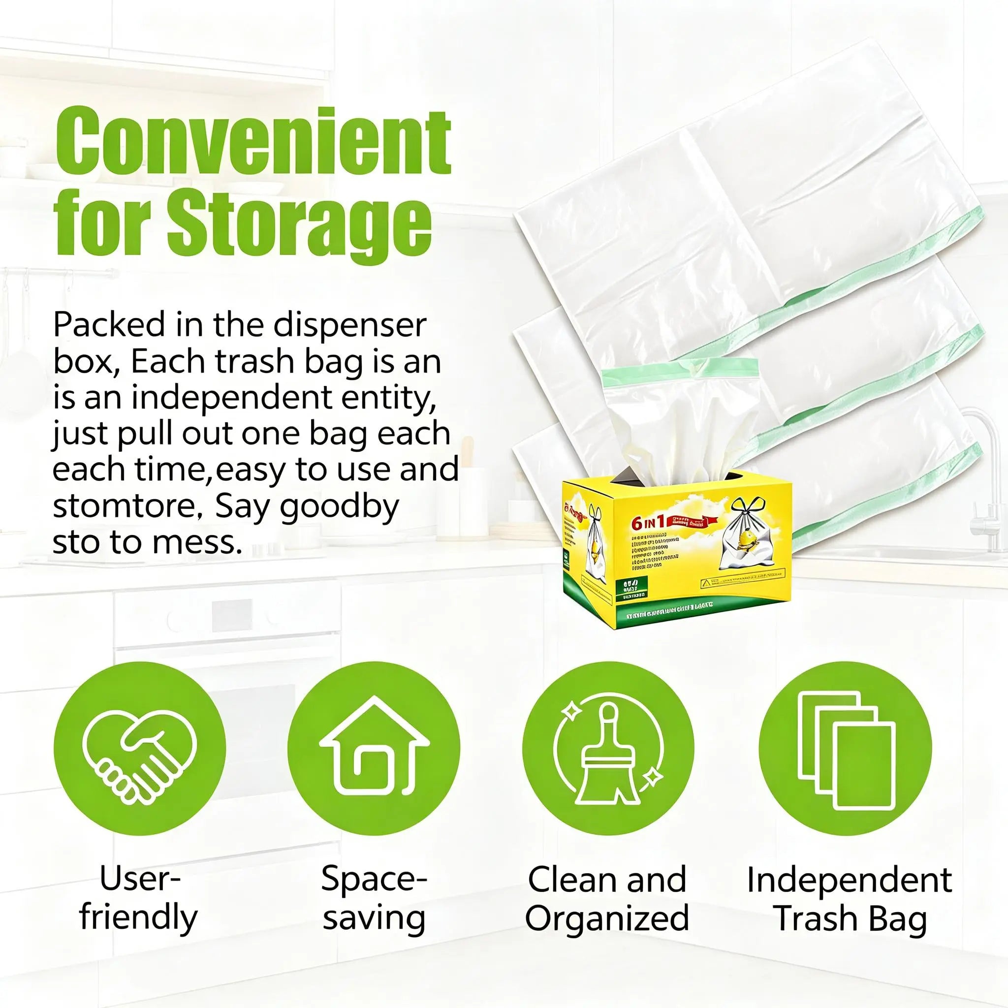 【Summerwins】Count Ultra Strong 13Gallon Trash Bags, Individually Folded Tall Kitchen Trashbags Resist Leaks, Punctures, Ripsdrawstring,Office,Outdoors,Party,Petlovers,Summerwins