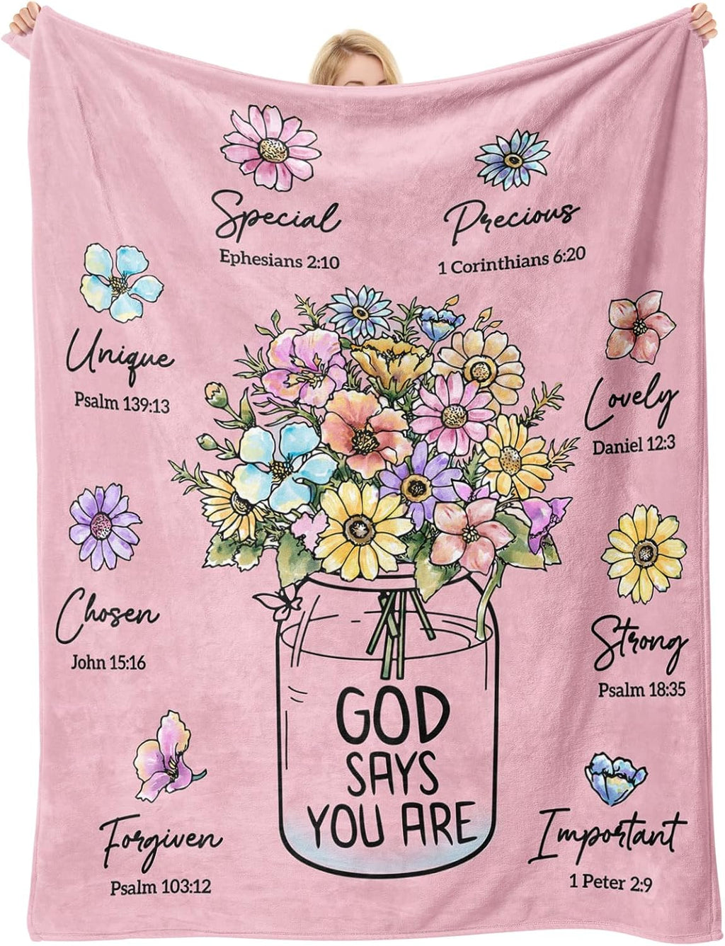Christian Gifts for Women, Pink Christian Blanket with Flowers, Birthday Gifts for Women, Baptism Religious Mothers Day Spiritual Gifts for Sister Daughter Girls Mom Friend, Throw Blankets 60''X 50''