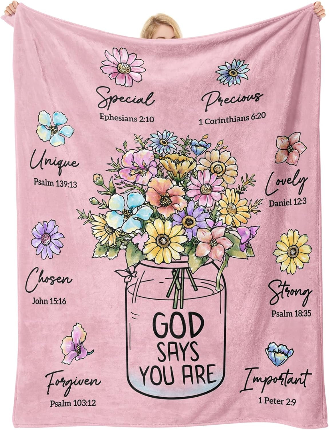 Christian Gifts for Women, Pink Christian Blanket with Flowers, Birthday Gifts for Women, Baptism Religious Mothers Day Spiritual Gifts for Sister Daughter Girls Mom Friend, Throw Blankets 60''X 50''
