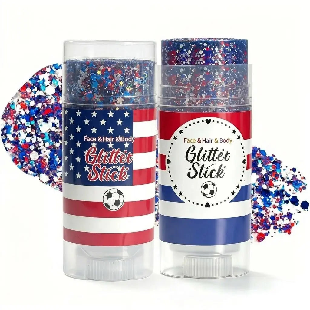4Th of July Red White Blue Glitter Stick, Body & Hair Sparkle Makeup for Independence Day Party, Parade, Festival & Fireworks Look