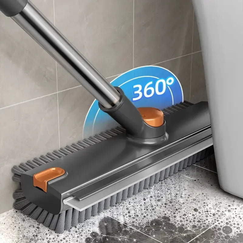 360° Rotating Floor Scrub Brush with Long Handle, 3-In-1 Scrubber & Squeegee for Bathroom, Tile, Shower, Garage and Outdoor Cleaning