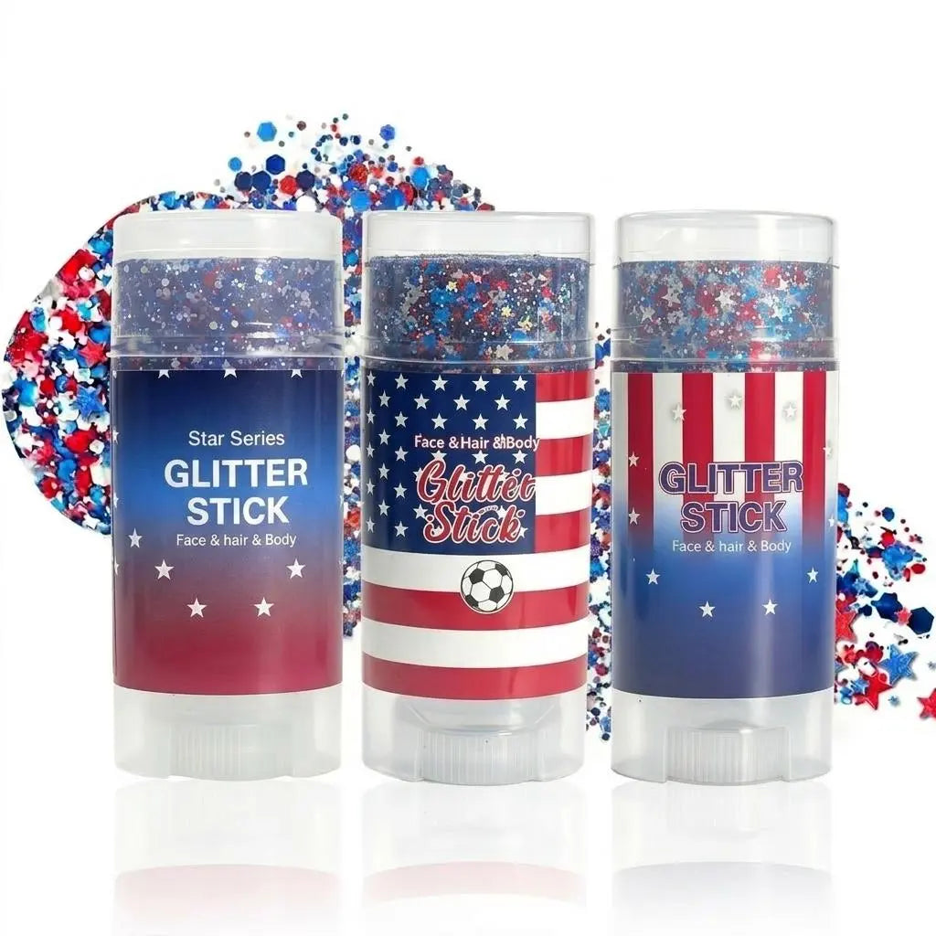 4Th of July Red White Blue Glitter Stick, Body & Hair Sparkle Makeup for Independence Day Party, Parade, Festival & Fireworks Look