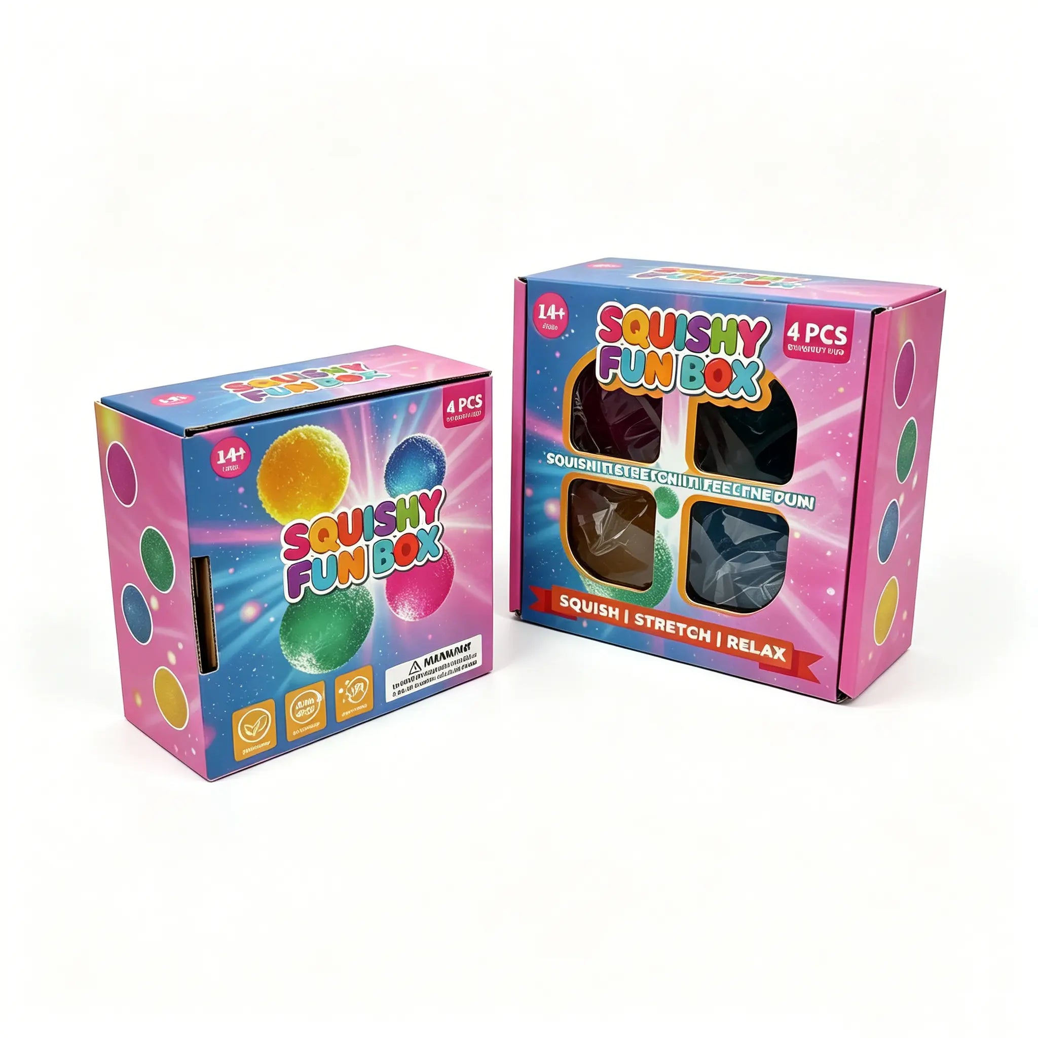 4-Piece Set Mystery Squishy Fun Box,Blind Box Malt Sugar Stress Relief Fidget Toys, Handmade Crystal Mochi Ball Squishies, Soft Stress Relief Fidgeting Toy, Anxiety Fidgets Sensory Play Set for Relaxing & Gifting