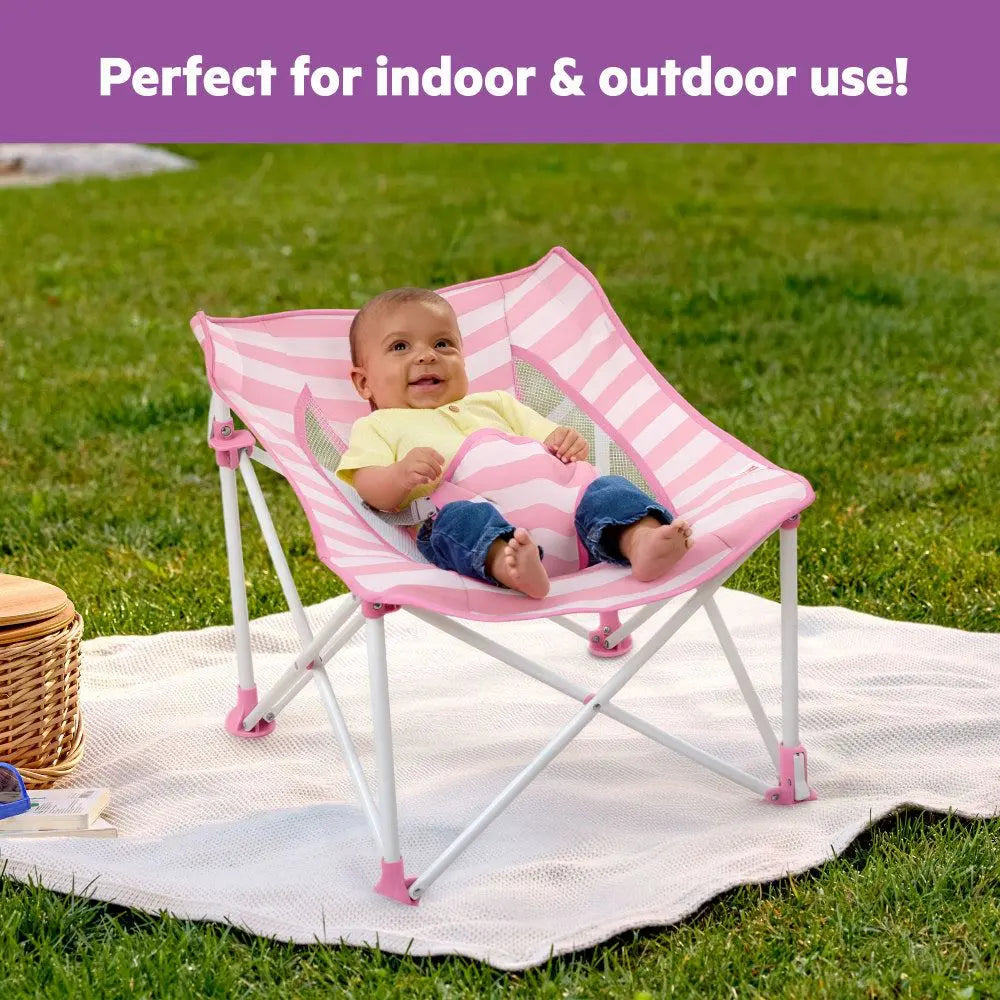 Bright Starts Pop ‘N Chill Travel Seat – Lightweight Foldable Baby Seat with Canopy, UPF 50+ Sun Protection, 3-Point Harness, Machine Washable Pad, Multiple Color Options, Newborn to 6 Months