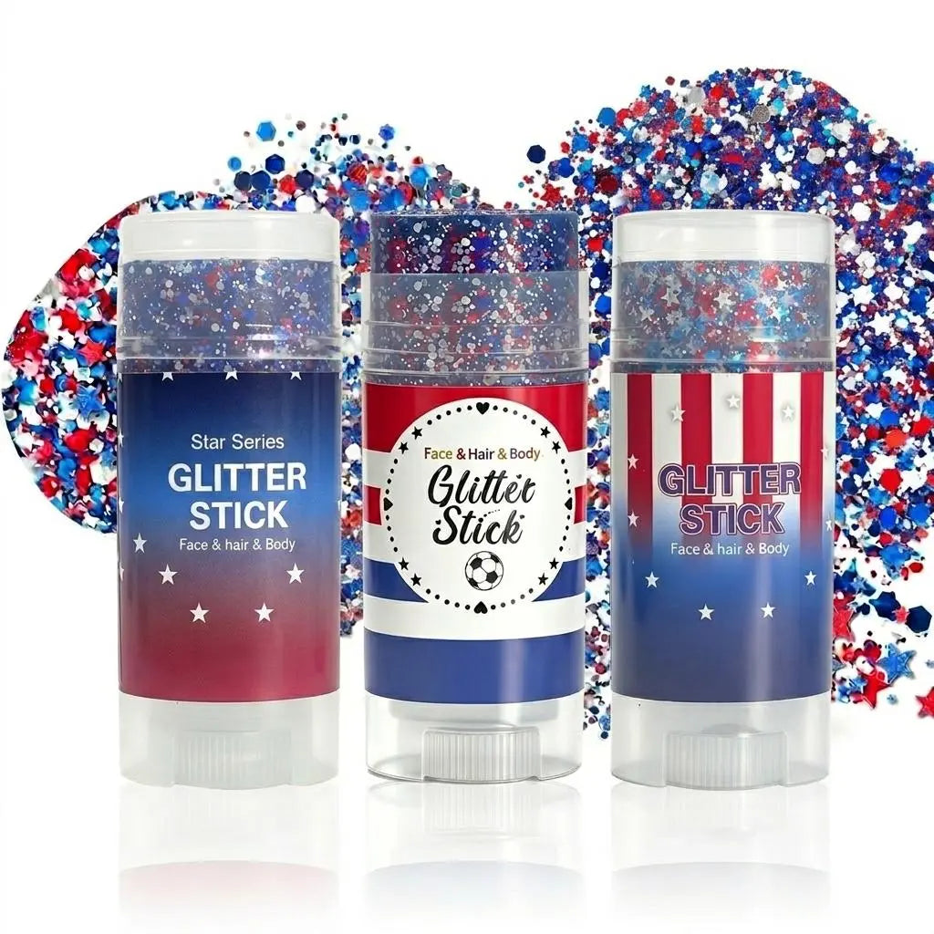 4Th of July Red White Blue Glitter Stick, Body & Hair Sparkle Makeup for Independence Day Party, Parade, Festival & Fireworks Look
