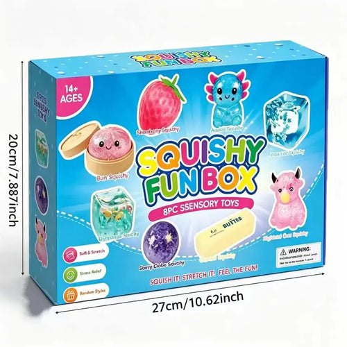 8-Piece Set Squishy Box,Malt Sugar Stress Relief Fidget Toys, Sensory Bundle, Creative Slow-Return Squishy, Party Gift, 8 Different Styles