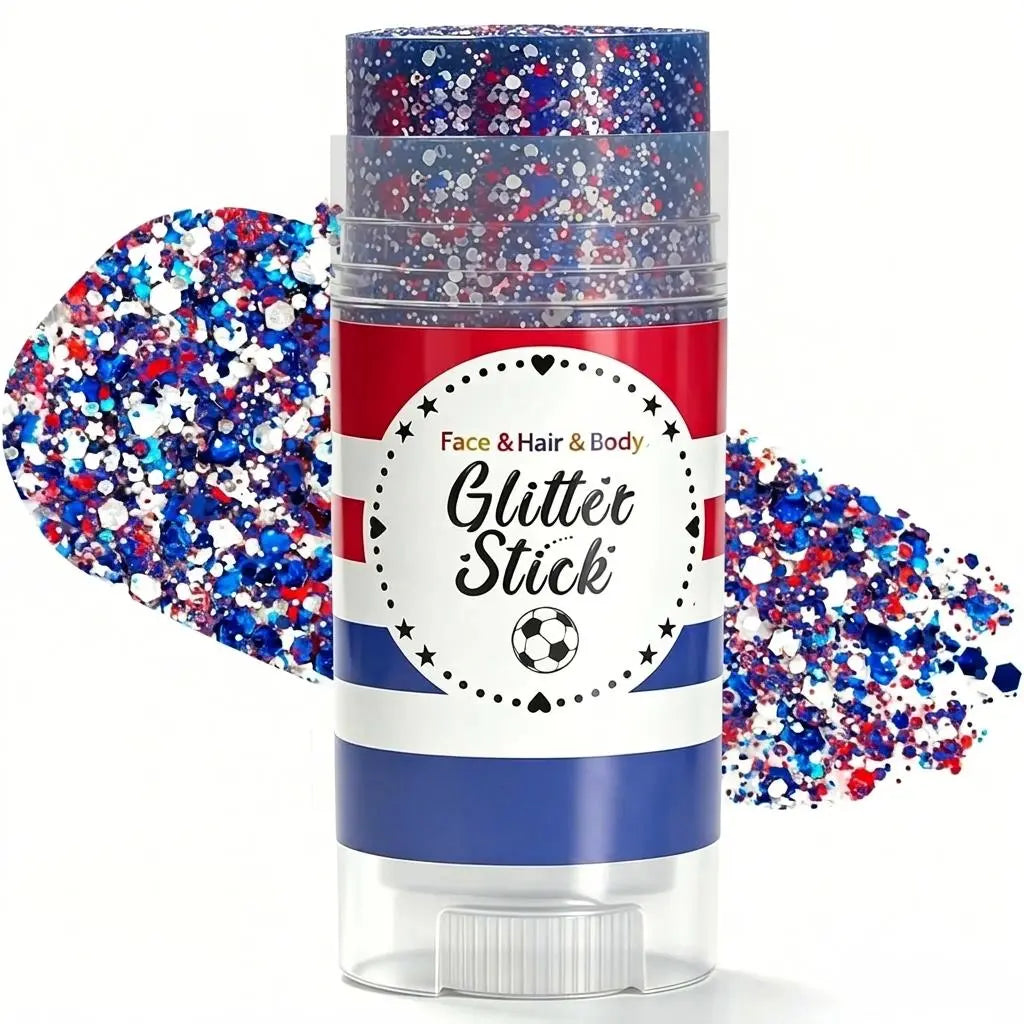 4Th of July Red White Blue Glitter Stick, Body & Hair Sparkle Makeup for Independence Day Party, Parade, Festival & Fireworks Look
