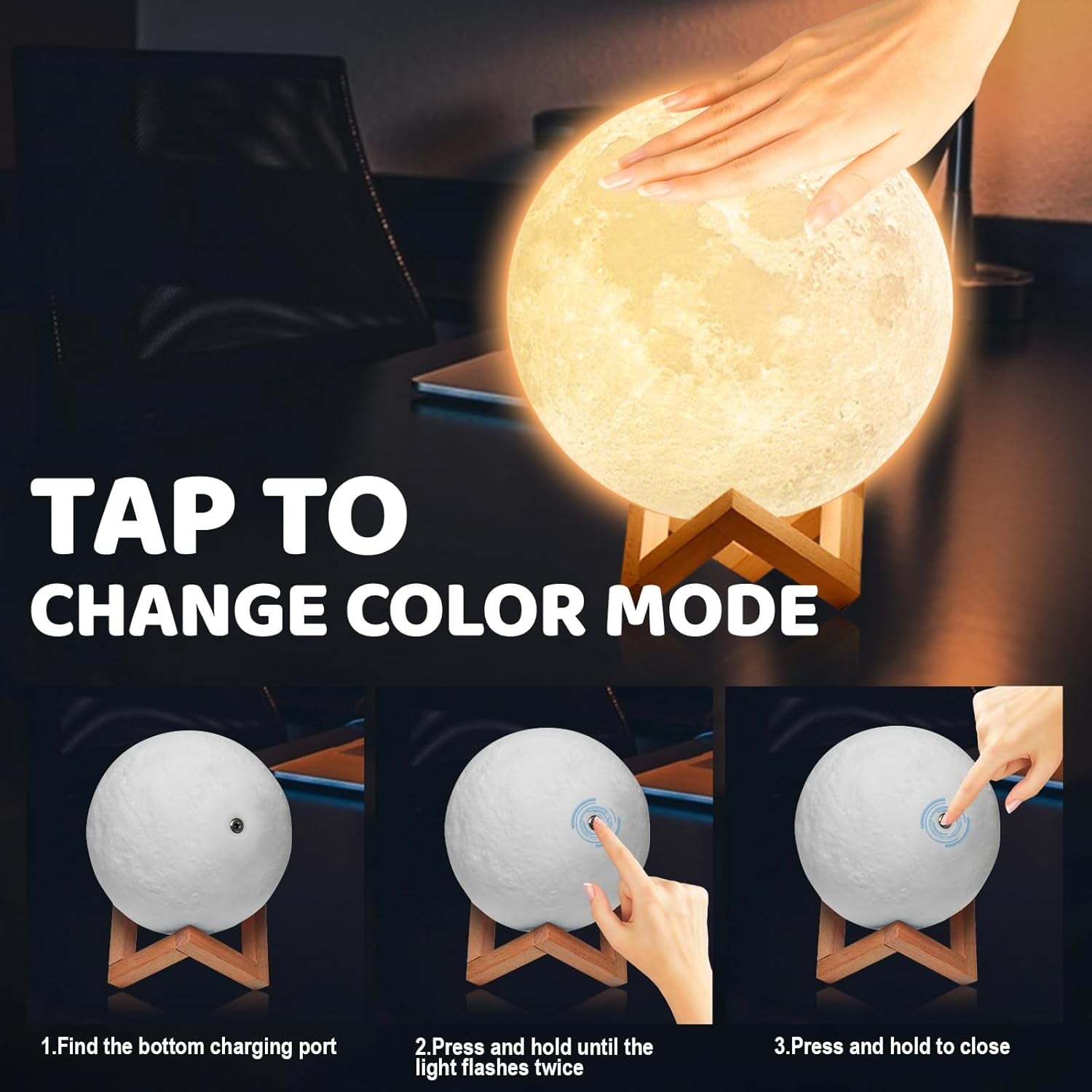 Moonlight Night Light for Kids Adults, 4Inch/3D Printing Moon Lamp Night Lamp for Bedroom Decor, 16 Color Moon Decor for Kids Bedroom Decor