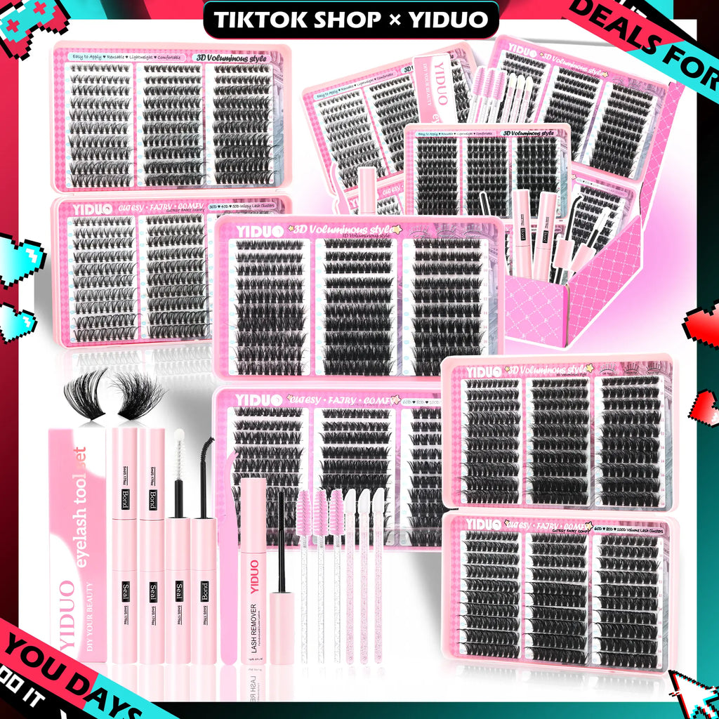 YIDUO 1560Pcs Lash Clusters Extension Kit – 9 Styles (30D/40D/50D/60D/80D/100D/150D/200D/300D), Mixed Fluffy Individual Lashes with Lash Book, Multi-Volume & High Cost-Effectiveness, Includes Bond & Seal, Beginners & Professionals Cosmetic Dealsforyoudays