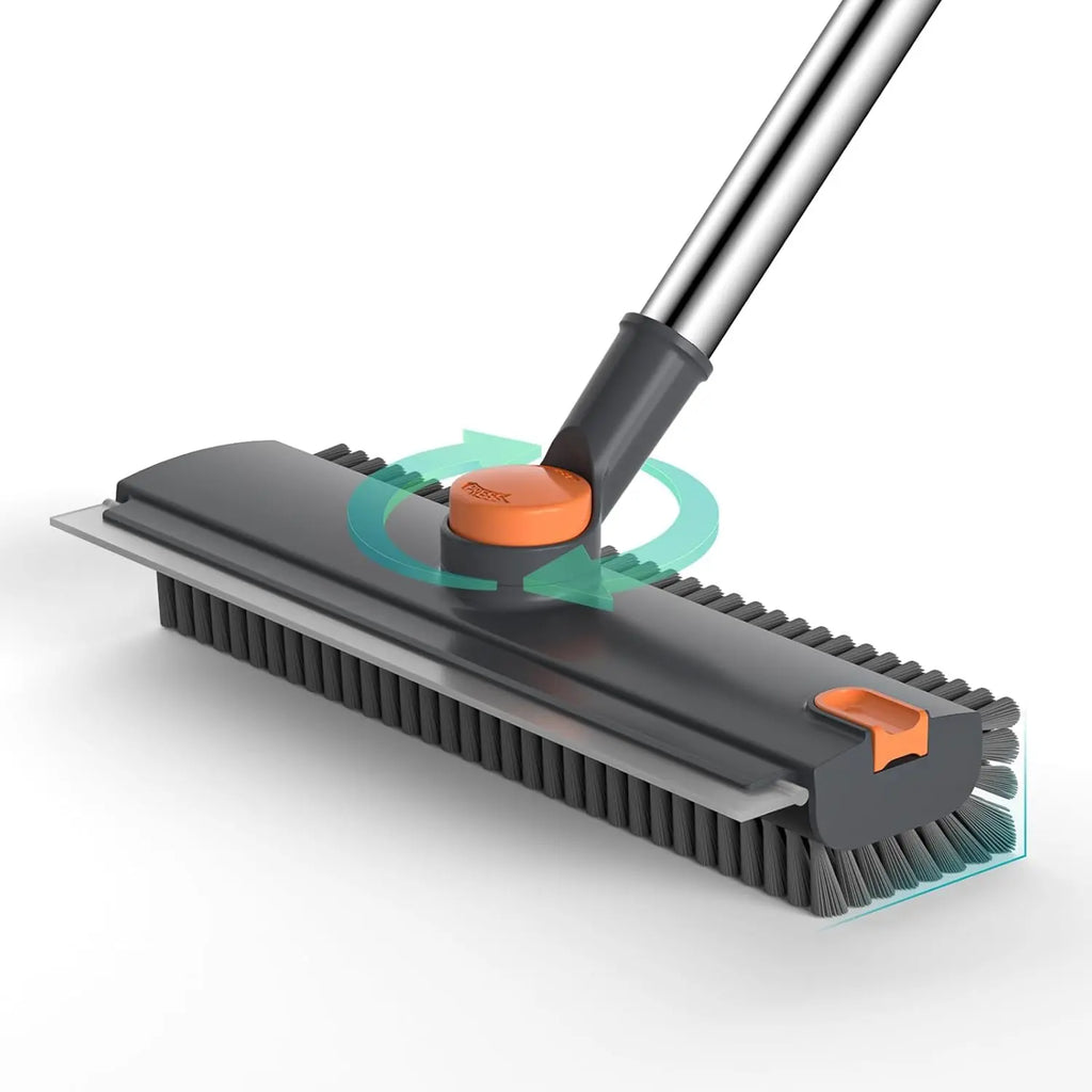 360° Rotating Floor Scrub Brush with Long Handle, 3-In-1 Scrubber & Squeegee for Bathroom, Tile, Shower, Garage and Outdoor Cleaning