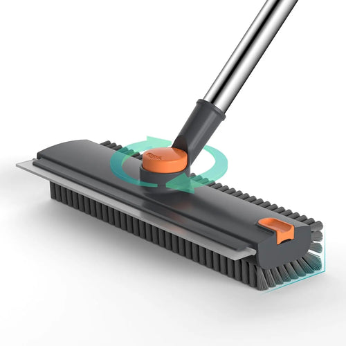 360° Rotating Floor Scrub Brush with Long Handle, 3-In-1 Scrubber & Squeegee for Bathroom, Tile, Shower, Garage and Outdoor Cleaning