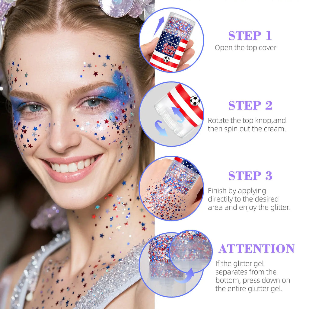 4Th of July Glitter Stick, Body & Hair Sparkle for Independence Day Parties, Festivals & Fun Holiday Looks