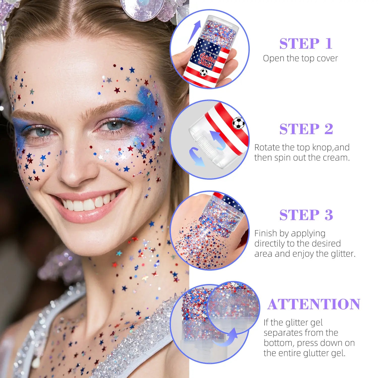 4Th of July Glitter Stick, Body & Hair Sparkle for Independence Day Parties, Festivals & Fun Holiday Looks