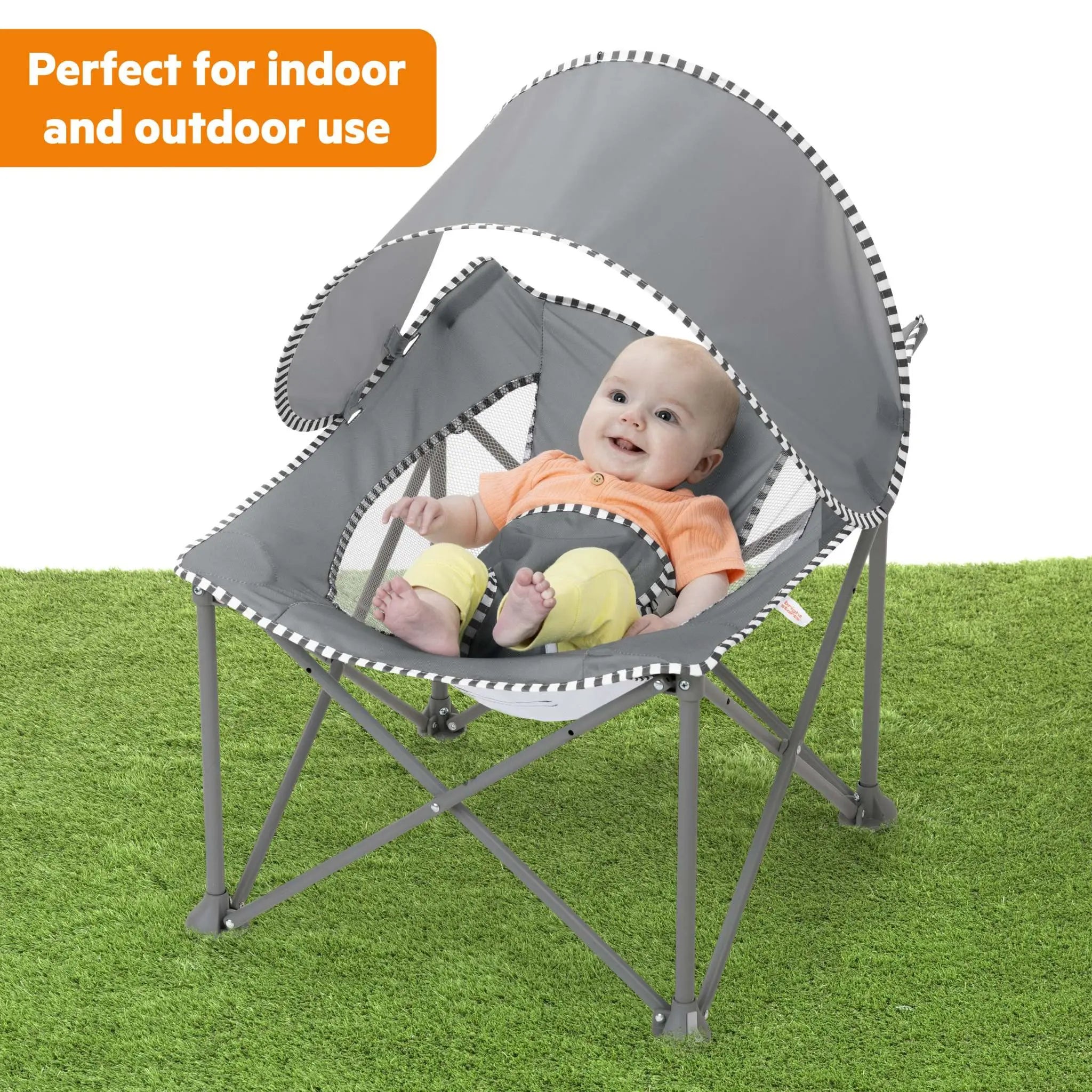 Bright Starts Pop ‘N Chill Travel Seat – Lightweight Foldable Baby Seat with Canopy, UPF 50+ Sun Protection, 3-Point Harness, Machine Washable Pad, Multiple Color Options, Newborn to 6 Months