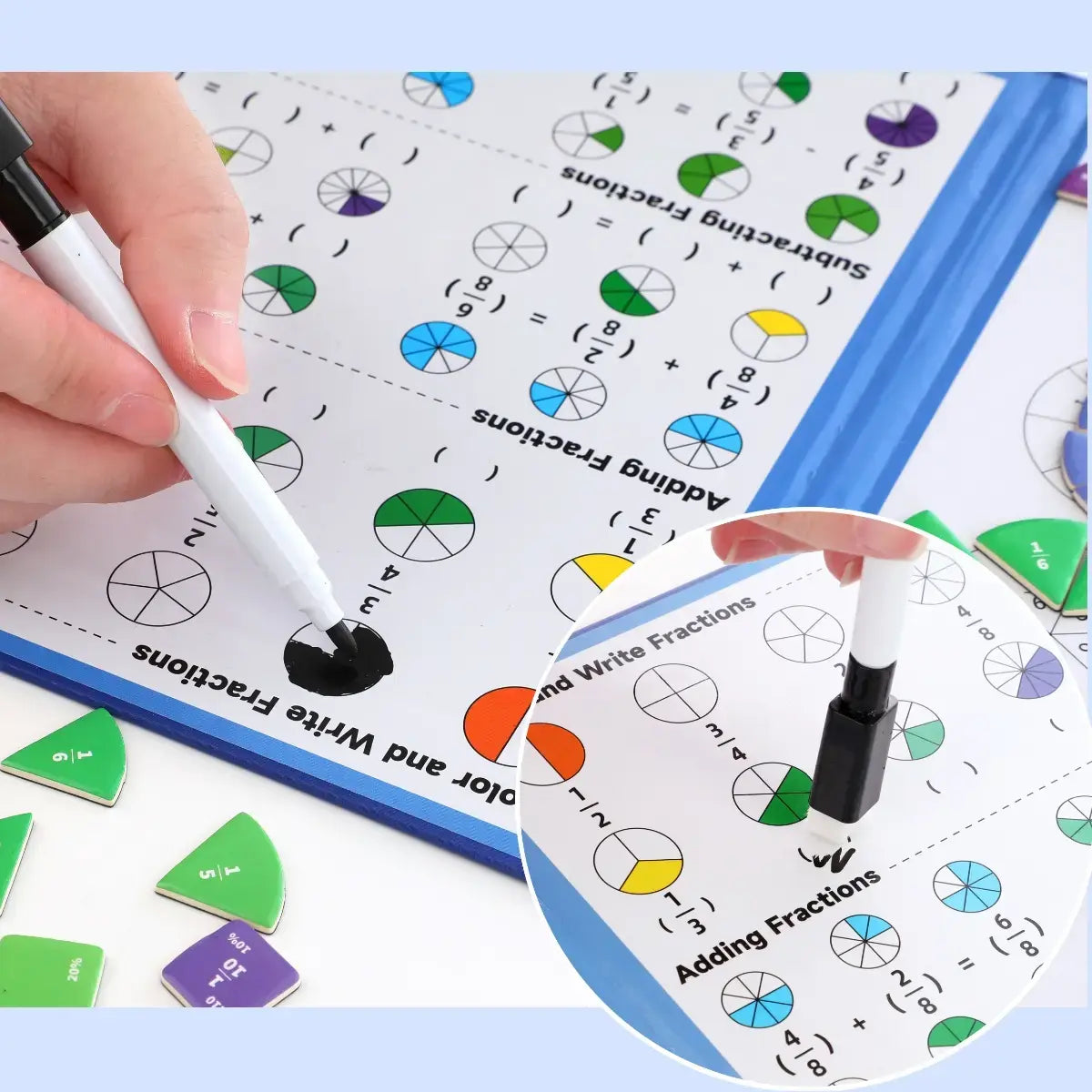 Magnetic Fraction Educational Book for Kids (Ages 3+) – Tri-Fold Board Book with Fraction Tiles & Dry-Erase Activity Card – Hands-On Math Manipulatives for Elementary School – Visual Learning Tool for Fractions, Addition & Subtraction