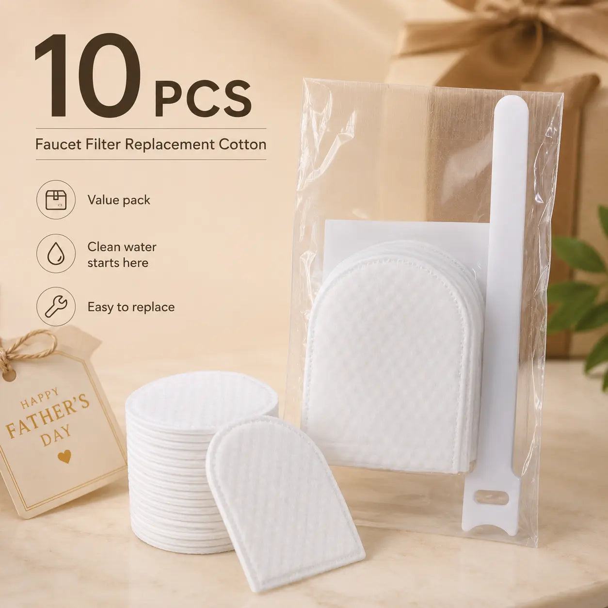 Faucet Filter Cotton Replacement Pads, Universal Sink Tap Water Filter Refill with Installation Strap, Disposable Faucet Splash Filter for Kitchen Bathroom Sink, 10/20/30 PCS
