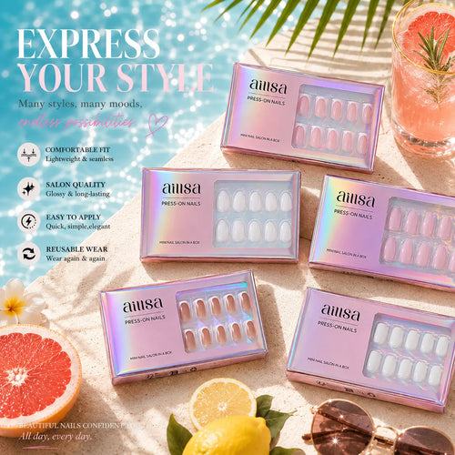 AILLSA Vacation-Ready Press-On Nails for Every Summer Mood, Glossy Salon-Look Fake Nails for Vacation & Everyday Wear